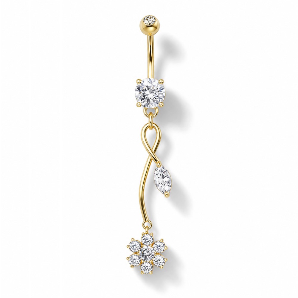 Bauchnabelpiercing Gold – Kristall Blume & Infinity Anhänger