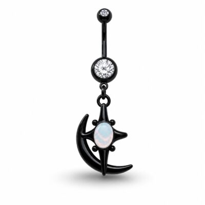 Bauchnabelpiercing Mond & Opal – Black Gothic Edelstahl Anhänger