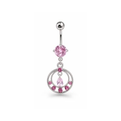 Bauchnabelpiercing Pink Crystal Circle Drop – Zirkonia Anhänger Edelstahl